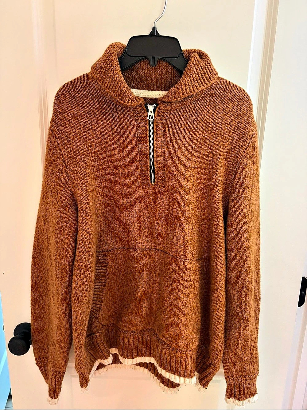 American Eagle Brown Quarter Zip Knit Sweater Pullover Kangaroo Pocket L